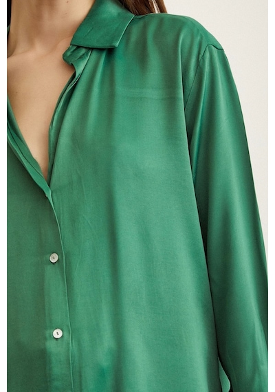 Never More Saten Gömlek Benetton Yeşili Yeşil
