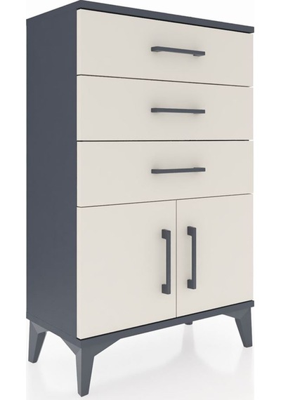 Arges Komodin 3 Çekmeceli 2 Kapaklı 60x30x96 Antrasit-aytaşı Antrasit