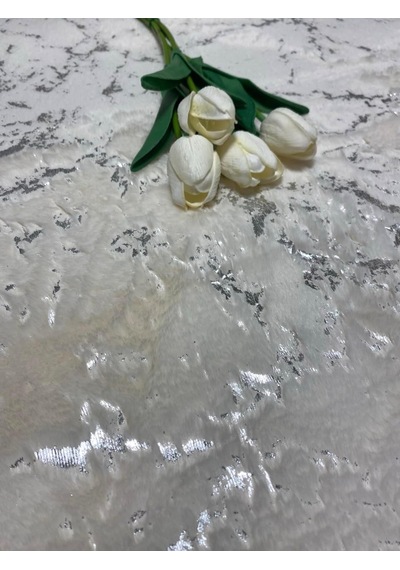 Suadiye, Tavşan Tüyü,kaymaz Taban,emici 2'li Süper Lüks Simli Banyo Paspası Beyaz Gümüş Diğer