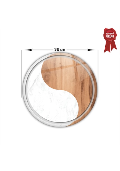 Kanallı Cam Kesme Tahtası - Yin Yang - Çap32cm - Patentli Ürün