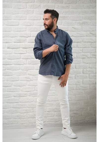 Regular Fit Yaka Düğmeli Yazlık Modal Kumaş Erkek Gömlek Antrasit