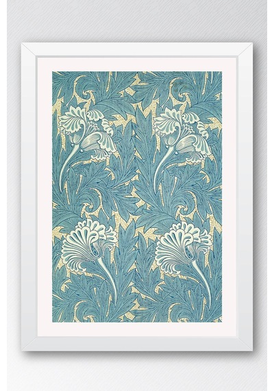 William Morris Lodden Desenli Çerçeveli Tablo Viktorya Serisi Şık Vintage Duvar Sanatı Tasarım Beyaz