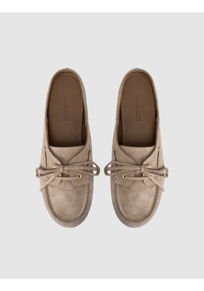 Kadın Süet Deri Bağcıklı Mule Loafer Bej