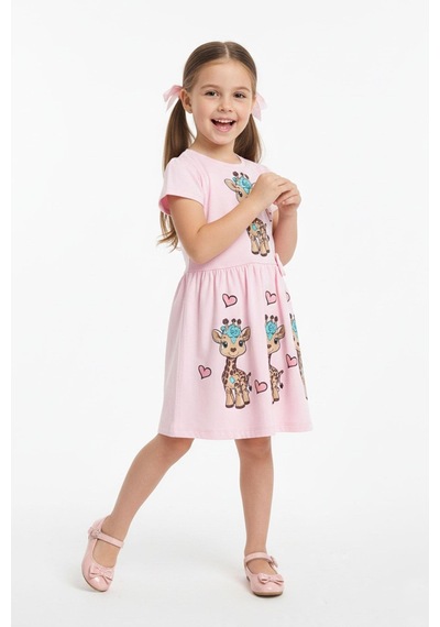 New Kids Baskılı Kız Çocuk Elbise-90568 Pudra