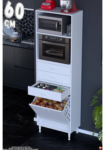 Kumsal 60 Cm Fırın Dolabı Beyaz 3 Çekmeceli Sepetli Çok Amaçlı Mutfak Kiler Dolabı 60x194x32 Cm Kumsal 60 Cm Fırın Dolabı Beyaz 3 Çekmeceli Sepetli Çok Amaçlı Mutfak Kiler Dolabı 60x194x32 Cm