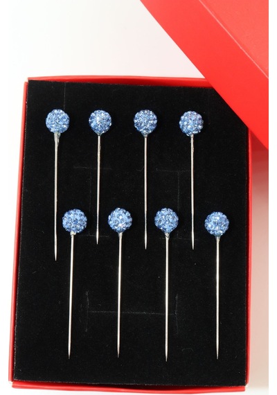 Numetal 8 Li Mavi Taşlı Eşarp İğnesi. Şal İğnesi. Türban İğnesi. Başörtü İğnesi. Eşarp Ve Şal İğnesi. Gümüş