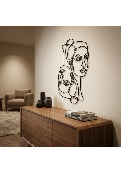 İkili Yüz Minimalist Tek Çizgi Sanatı Siyah