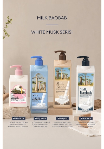 6 Hyalüronik Asitle Nemlendiren Parfümlü Vücut Losyonu Mılk Baobab Perfume Body Lotion White Musk