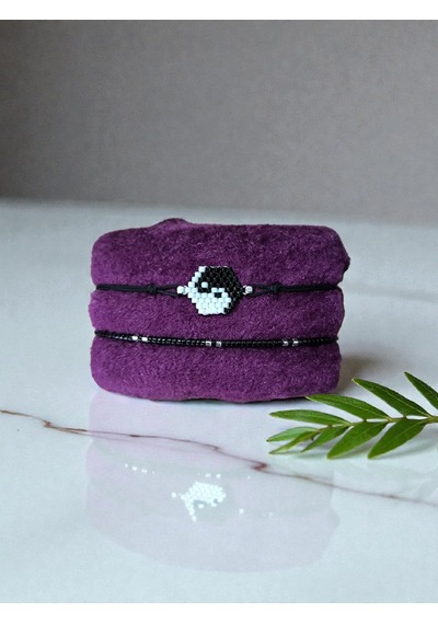 Yin Yang&çizgi Miyuki Bileklik Set Siyah - Beyaz