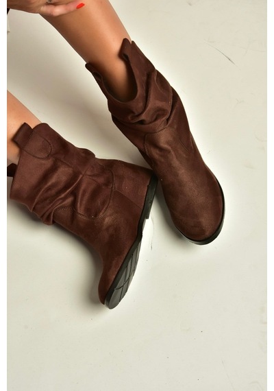 Fox Shoes C735041202 Kahverengi Süet Gizli Dolgu Topuklu Büzgülü Kadın Bot