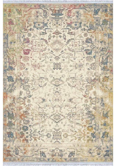 Çok Renkli Vintage Dokuma Pamuk Taban Kaymaz Kilim Klm237n11