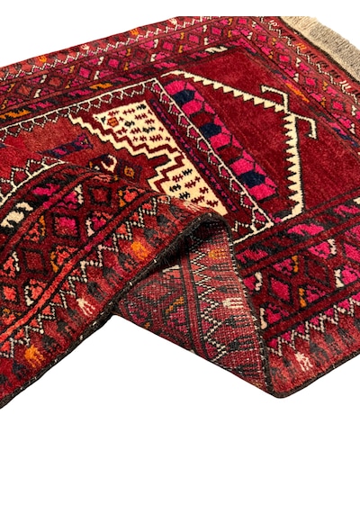 El Dokuma Afgan Halısı Seccade 73x120 Kırmızı %100 Yün Kök Boya Namazlık Kırmızı