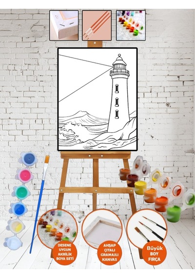 Sayılarla Kanvas Deniz Feneri 25x35 Tuval Boya Seti Çocuk Hobi