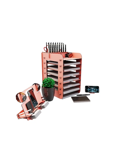 Kuk Design Robinia A4 Evrak Rafı Ofis Masaüstü Organizer Set Ceviz