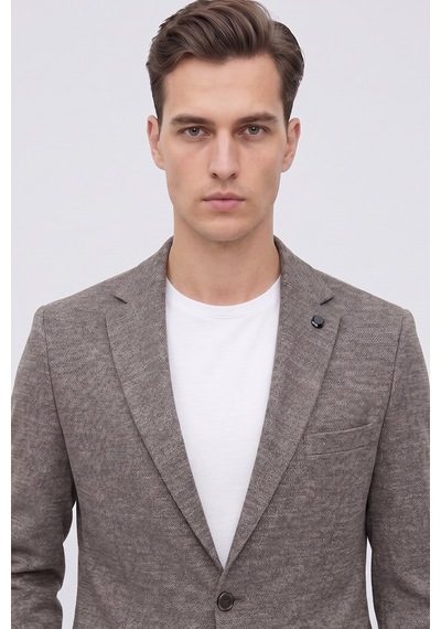 Plus Scorpion Erkek Esnek Kumaş Slim Fit Blazer Ceket Günlük & Ofis Şıklığı Kahverengi