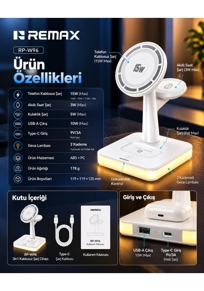 33w Aydınlatmalı 3 Ü 1 Arada Kablosuz Şarj Cihazı