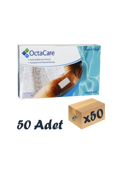 OctaCare Şeffaf Pedli Su Geçirmez Yara Örtüsü Tekli Steril Paket 9 CM x 15 CM 50 Adet