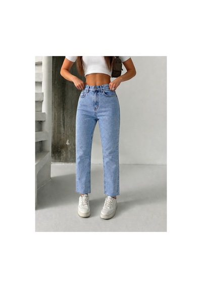 Bluemarlin Buz Kar Ön Arka Taşlı Paça Kesik Mom Denim Pantolon Buz Kar