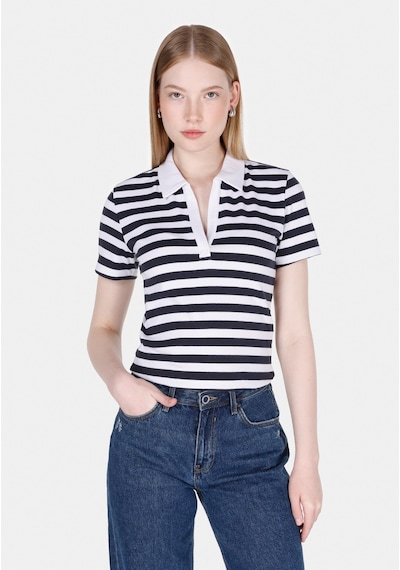 Colin's Colins Slim Fit Polo Yaka Çizgili Kadın Beyaz Kısa Kol Tişört Cl1073835 Q1.v2 Wht Beyaz Colin's Colins Slim Fit Polo Yaka Çizgili Kadın Beyaz Kısa Kol Tişört Cl1073835 Q1.v2 Wht Beyaz