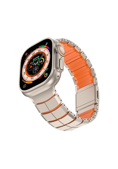 Watch 44mm Uyumlu Mohseven İwatch Titancore No.1 Metal Kordon Titanyum - Turuncu