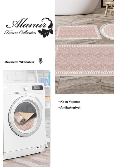 Dekoreko Kaymaz Taban Djt 3 Lü Banyo Paspas Takımı Yıldız Deri Karışık Modern 603m pudra