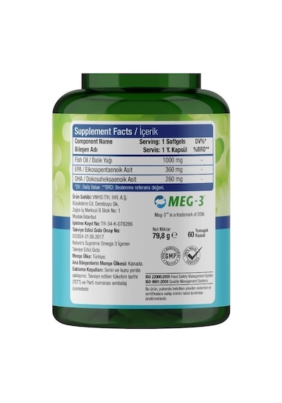 Natures Supreme Omega 3 1000 Mg 60 Kapsül Aromasiz