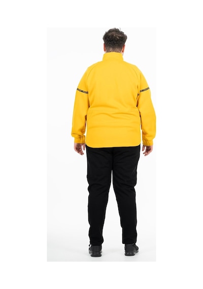 Maraton Sportswear Büyük Beden Erkek Hakim Yaka Dar Paça Uzun Kol Basic Sarı Eşofman Takımı 21518-Sarı