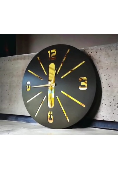 Duvar Saati - Ahşap Duvar Saati -sağlam Ve Uygun Hediye Şık - Modern Saat No:12 Gold
