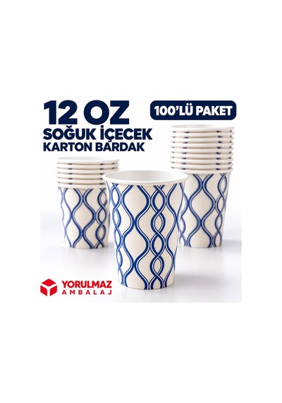12 Oz Karton Bardak 100 Adet Soğuk İçecek Uyumlu Tek Kullanımlık Kağıt Bardak 50