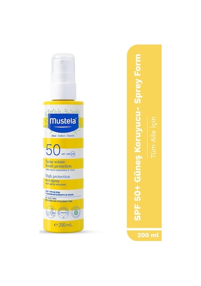 Mustela Spf 50+ Yüksek Koruma Yüz Vücut Güneş Sprey Suya Dayanıklı Tüm Ciltler ve Aile İçin 200 Ml