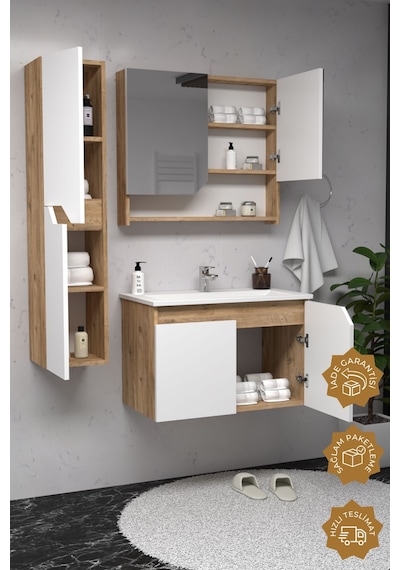 Teta Home Napoli 80 Cm Mdf Banyo Dolabı Seti + Boy Dolabı Atlantik Çam-beyaz Atlantik Çam - Beyaz