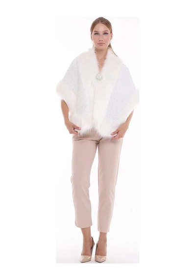 Furrier Geniş Kesim Taşlı Bolero Beyaz