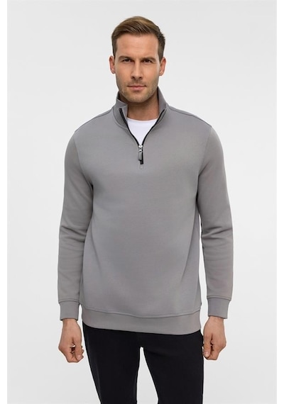 Süvari Gri Regular Düz Yarım Balıkçı Yaka Sweatshirt Gri
