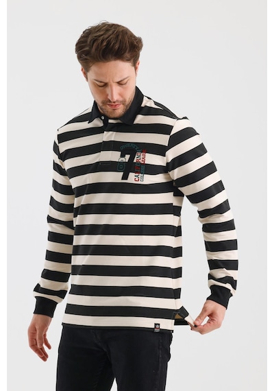 Alexander Gardi Alexandergardı Polo Yaka Nakış Aplikeli Çizgili Regular Fit Sweatshırt Wk25214 001
