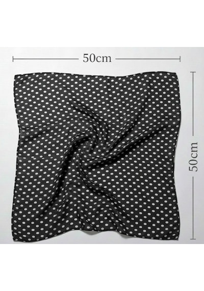 Jz Moda Puantiye Desenli Fular - Retro Tarz Eşarp & Saç Bandı -puantiyeli Fular - 50 50cm Siyah - Beyaz