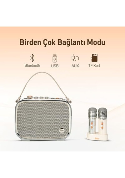 Karaoke Mikrofonlu Bluetooth Hoparlör Beyaz