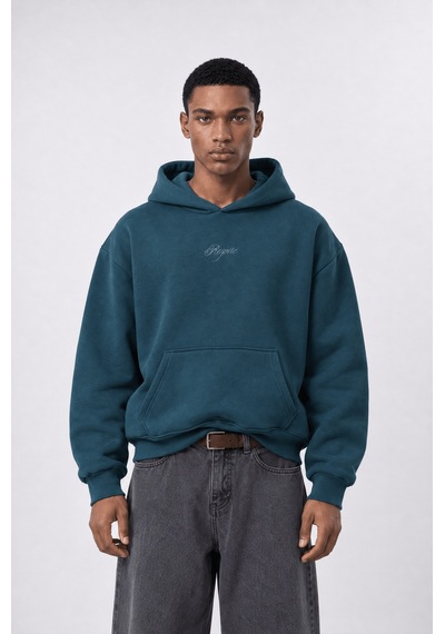 Respire Erkek Rosette Nakışlı Oversize Hoodie Zümrüt Zümrüt Yeşili