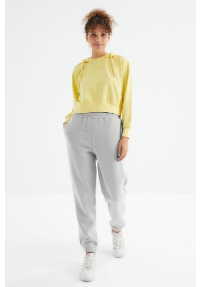 Tommy Life Taş Yüksek Bel Şardonlu 3 İplik Pamuklu Basic Kadın Eşofman Altı - 94624 TAŞ Taş