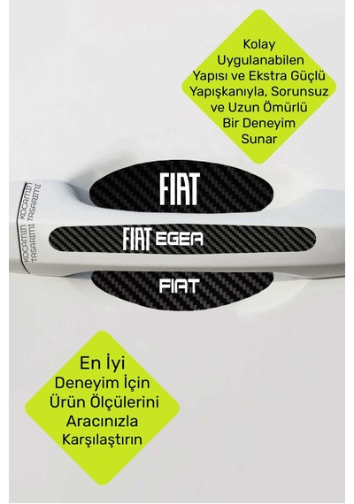 Karbon Kaplama Fiat Egea Kapı Kolu Koruma Seti 8 Parça, Şık Beyaz Yazılı Folyo