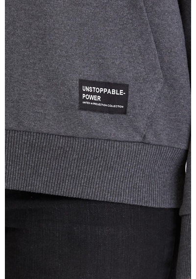 MMetalic Kadın Antrasit Kapüşonlu Basic Örme Sweatshirt