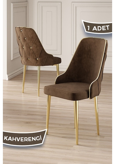 Canisa Krax Serisi 1.sınıf Babyface Kumaş Yemek Odası Sandalyesi Gold Metal Ayak 1 Adet Kahve Sandalye Sandalye Kahve Ayaklar Gold