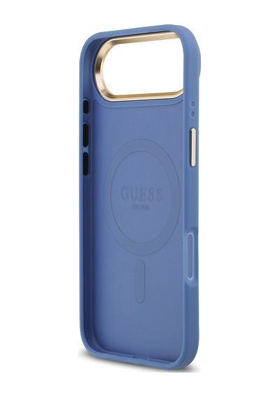 Apple Uyumlu iPhone 17 Air Kılıf Guess Lisanslı M-safe Şarjlı Gold Kamera Çerçeveli Pu Deri Yazı Logolu Mavi Mavi