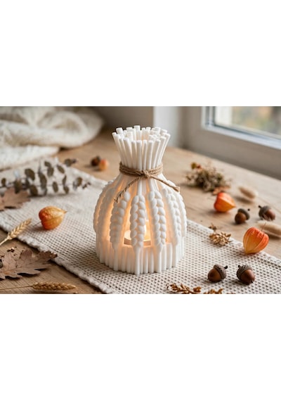3d Baskı Buğday Demeti Tealight Mumluk Jüt İpli Dekoratif Sonbahar Hasat Feneri Şamdan Masa Süsü Diğer