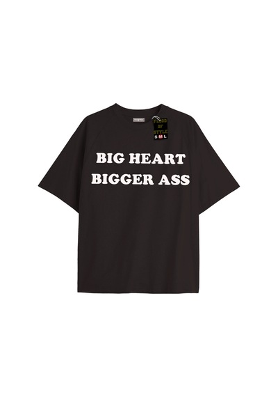 Flood Of Style Siyah Oversize T-shirt Bıg Heart Bıgger Ass Özel Tasarım