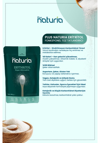 Eritritol Toz Tatlandırıcı %100 Bitkisel, Kalorisiz Ve Ketojenik Uyumlu , Vegan