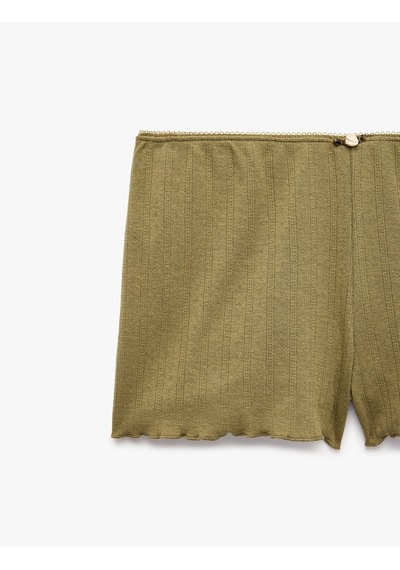 Koton Rahat Kalıp Pointelle Kumaş Şort Pijama Altı Khakı 7wlk80023mk Haki