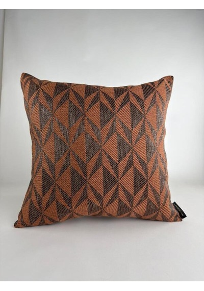 Kiremit Melanj Geometrik Desenli Keten Kırlent Kılıfı 43x43 Cm Premium Collection Kiremit - Siyah