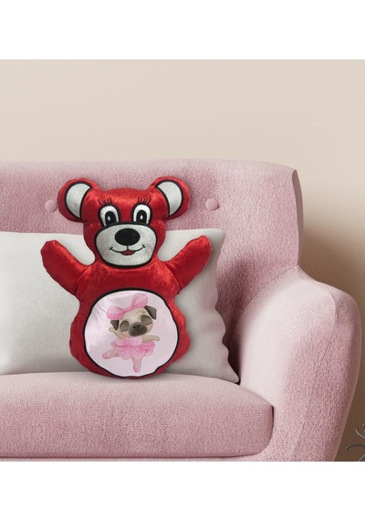 Bk Gift Tatlı Köpek Tasarımlı Kırmızı Ayıcık Yastık-2
