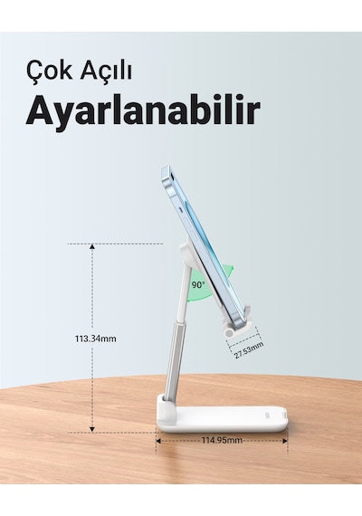 Ugreen Katlanabilir Çok Açılı Yükseklik Ayarlı Telefon Standı, Beyaz, 20434