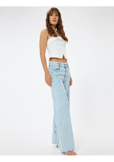 Koton Püsküllü Geniş Paça Kot Pantolon Cepli Asimetrik Dikiş Detaylı - Bianca Wide Leg Jeans Açık İndigo 4sal40484md Açık İndigo Koton Püsküllü Geniş Paça Kot Pantolon Cepli Asimetrik Dikiş Detaylı - Bianca Wide Leg Jeans Açık İndigo 4sal40484md Açık İndigo
